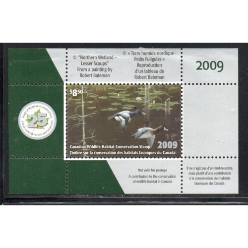 Canada 2009 Lesser Scaup  Conservation stamp unused van Dam FWH25