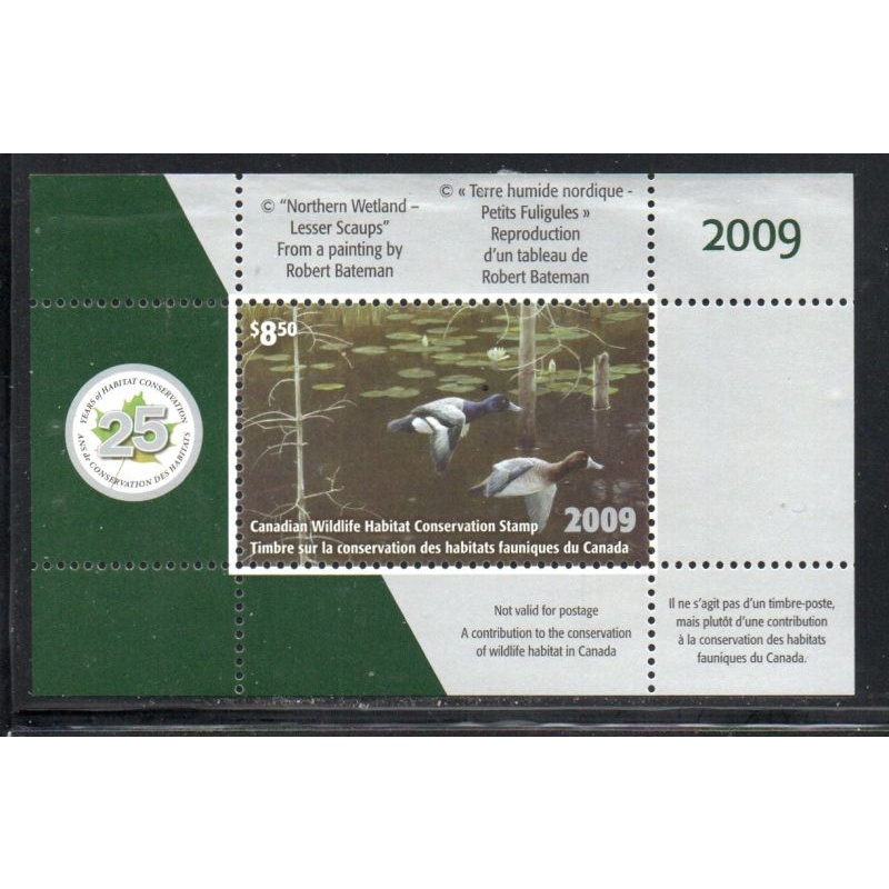 Canada 2009 Lesser Scaup  Conservation stamp unused van Dam FWH25