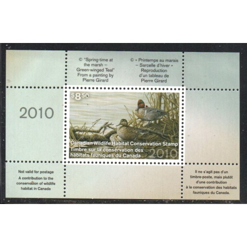 Canada 2010 Green-winged Teal  Conservation stamp unused van Dam FWH27