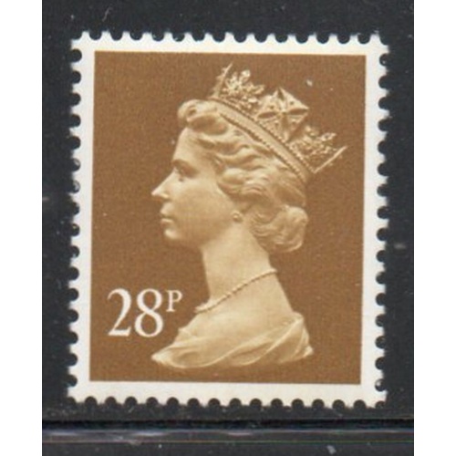Great Britain Sc MH136 1988 28p dark olive brown QE II Machin Head stamp mint NH