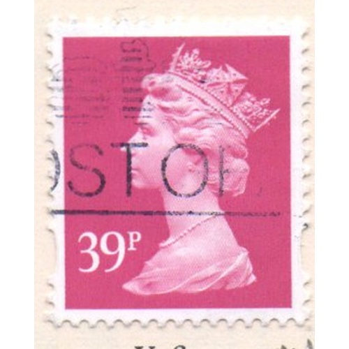 Great Britain Sc MH228 1996 39p bright pink QE II Machin Head stamp used