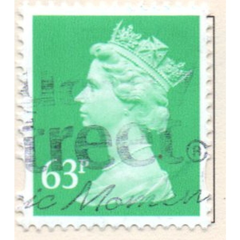 Great Britain Sc MH235 1996 63p bright green QE II Machin Head stamp used