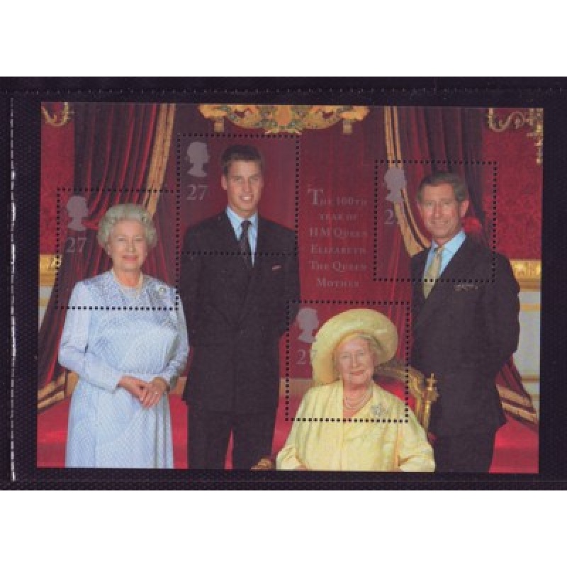 Great Britain Sc 1943 2000 100th Birthday Queen Mother souvenir sheet mint NH