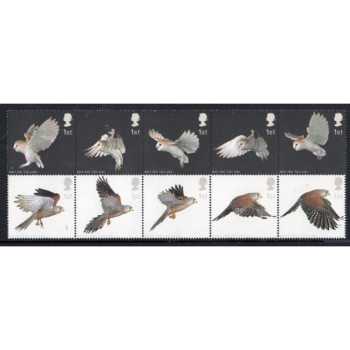 Great Britain Sc 2096a 2003 Barn Owl & Kestrel block of 10 stamps mint NH