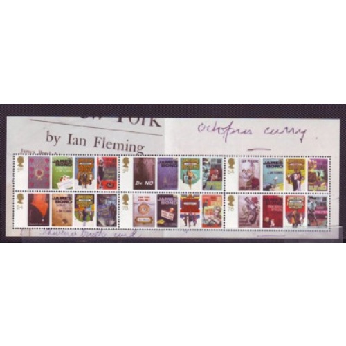 Great Britain Scott  2536a 2008 James Bond Ian Fleming book covers stamp sheet mint NH