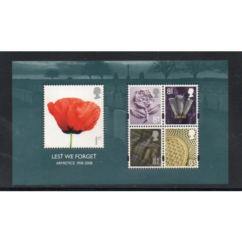 Great Britain Sc 2614a 2008 WW I Armistice stamp sheet mint NH