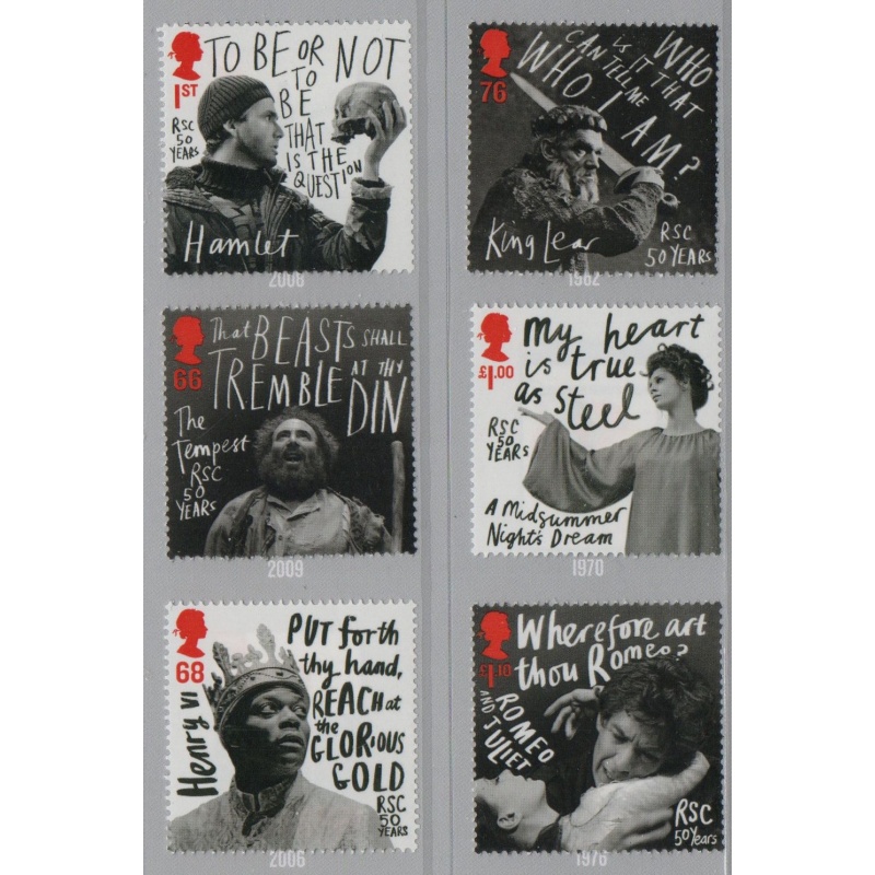 Great Britain Sc 2894-2899 2011 Royal Shakespeare Company stamp set mint NH