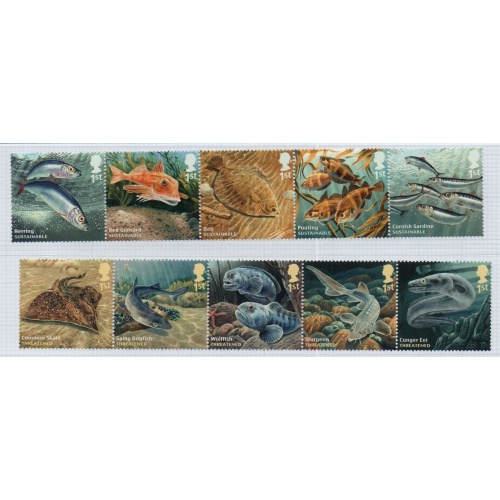 Great Britain Sc 3295-3303 2014 Fish stamp set mint NH