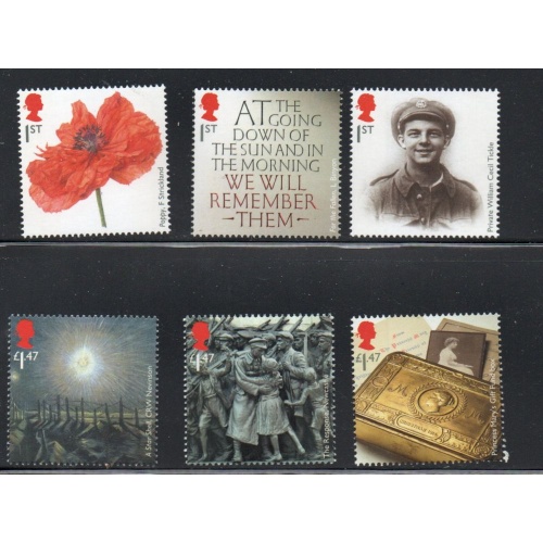 Great Britain Sc 3312-3317 2014 World War I Anniversary stamp set mint NH