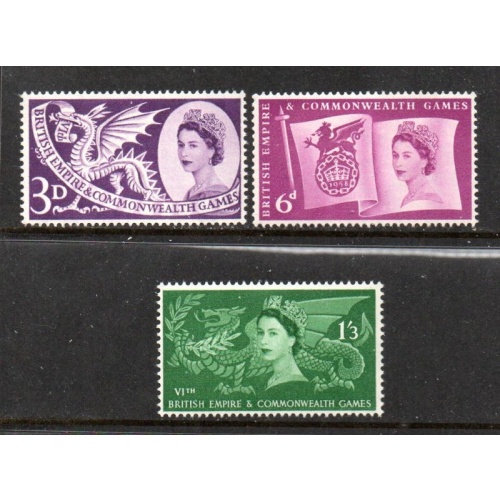 Great Britain Sc 338-340 1958 Empire & Commonwealth Games stamp set mint NH
