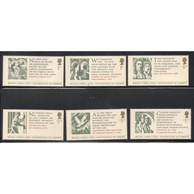 Great Britain Sc 3403-3408 2015 Magna Carta 800th Anniversary stamp set mint NH