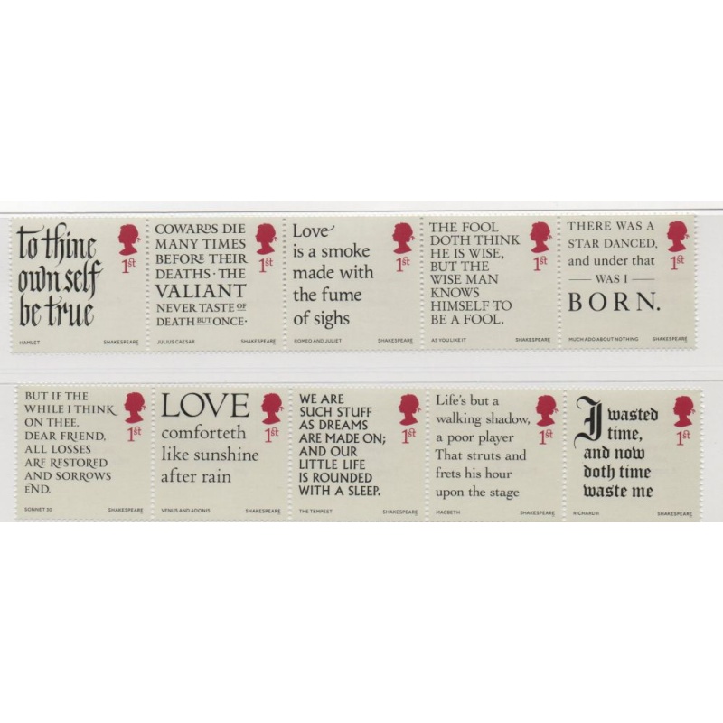 Great Britain Sc 3485-3494 2016 Shakespeare Quotations stamp set mint NH