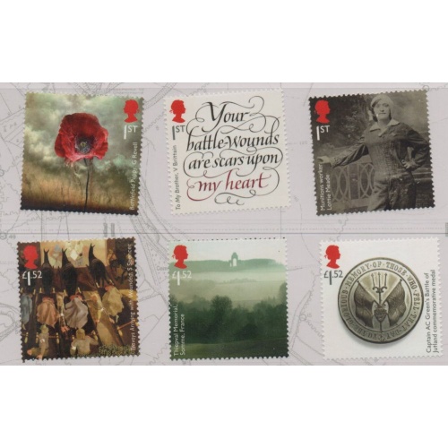 Great Britain Sc 3507-3512  2016 100th Anniversary WW I stamp set mint NH