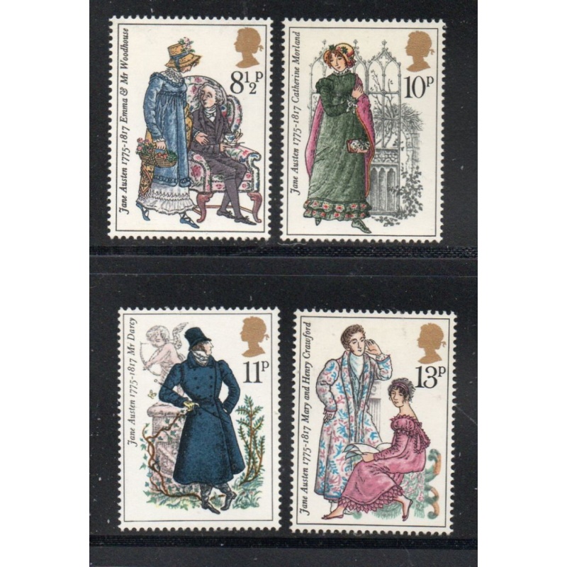 Great Britain Sc 754-757 1975 Jane Austen stamp set mint NH