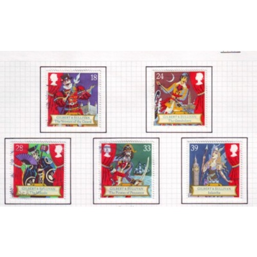 Great Britain Scott  1458-1462 1992 Gilbert & Sullivan stamp set used