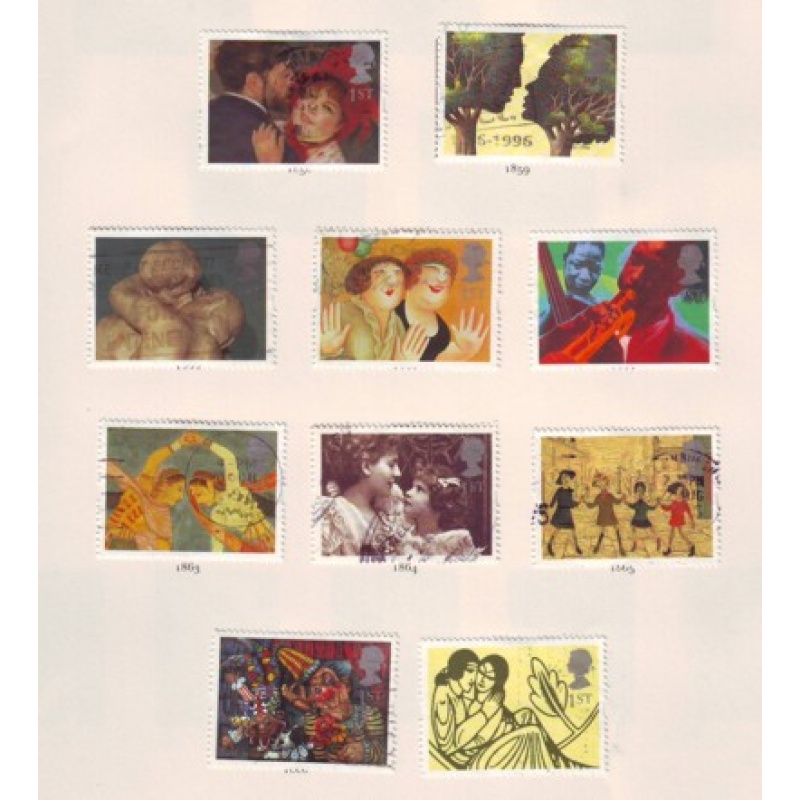 Great Britain Sc 1596-1605 1995 Greetings, Paintungs, stamp set used