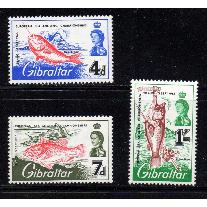 Gibraltar Sc 177-179 1966 Fishing Championships stamp set mint NH