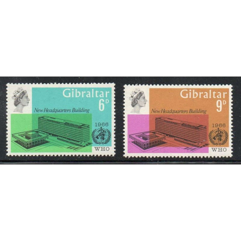 Gibraltar Sc 180-181 1966 WHO Headquarters stamp set mint NH