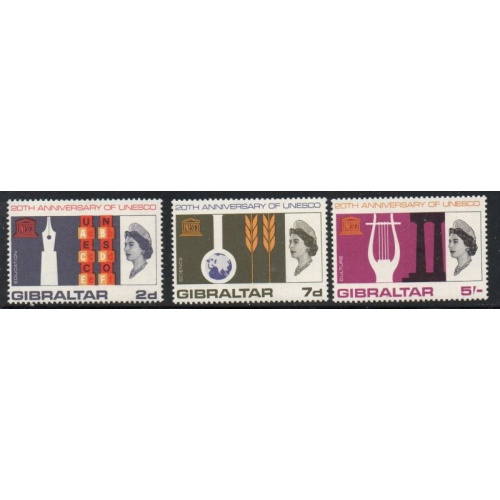 Gibraltar Sc 183-185 1966 UNESCO Anniversary stamp set mint NH