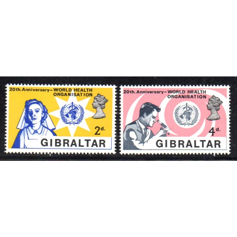 Gibraltar Sc 213-214 1968 WHO Anniversary stamp set mint NH