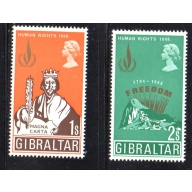 Gibraltar Sc 215-216 1968 Human Rights Year stamp set mint NH