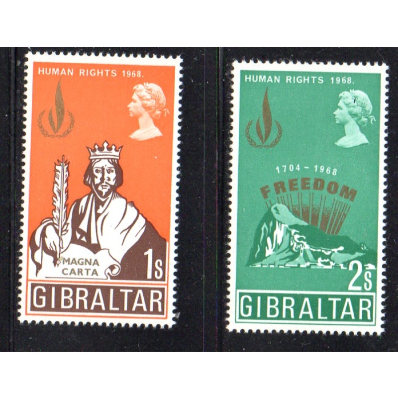 Gibraltar Sc 215-216 1968 Human Rights Year stamp set mint NH