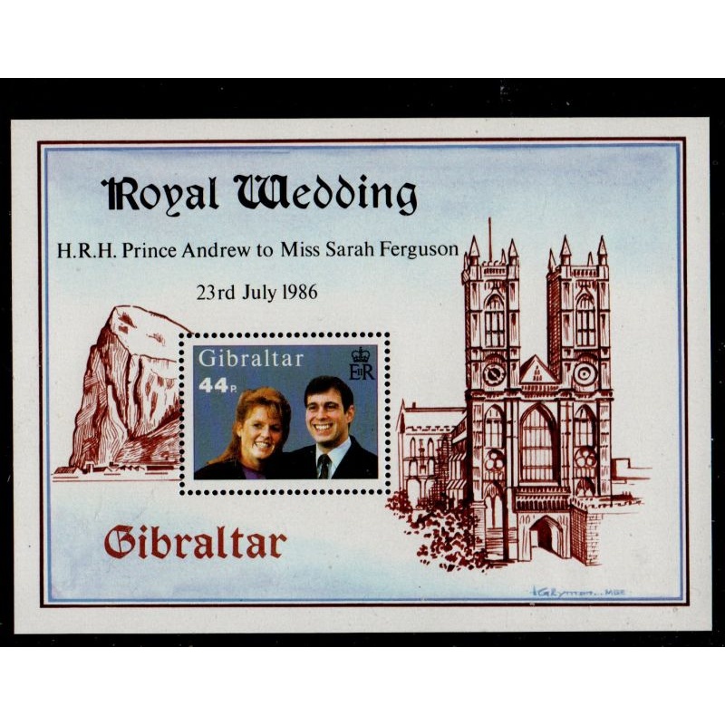 Gibraltar Sc 498 1986 Royal Wedding Prince Andrew stamp sheet mint NH
