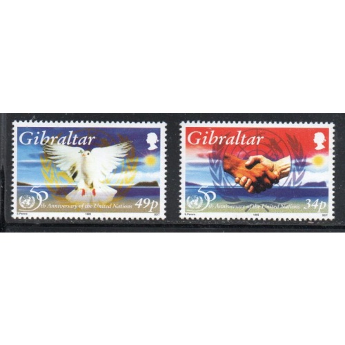 Gibraltar Sc 694-695 1995 50th Anniversary United Nations stamp set mint NH