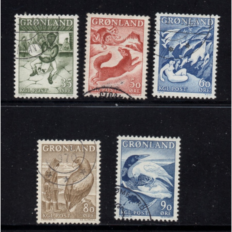 Greenland Sc 41-45 1957-1959 Animals &  Legends stamp set used