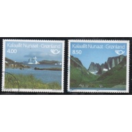 Greenland Sc 289-90 1995 Tourism Iceberg Mountains stamp setused