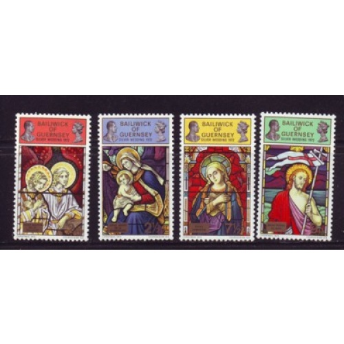 Guernsey Sc 73-76  1972 Christmas, Royal Wedding Anniversary, stamp set mint NH