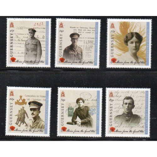 Guernsey Sc 1275-1280 2014 World War I Anniversary stamp set mint NH