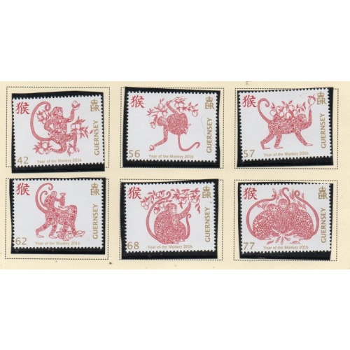 Guernsey Sc 1326-1331 2016 Year of the Monkey stamp set mint NH