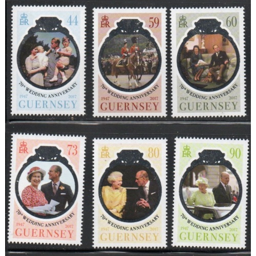 Guernsey Sc 1415-1420  2017 70th Wedding Anniversary QE II & Pr Philp stamp set mint NH