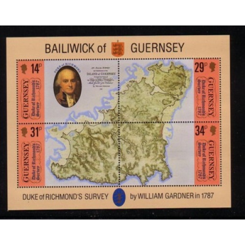 Guernsey Sc 347 1987 Duke of Richmond Survey stamp sheet mint NH