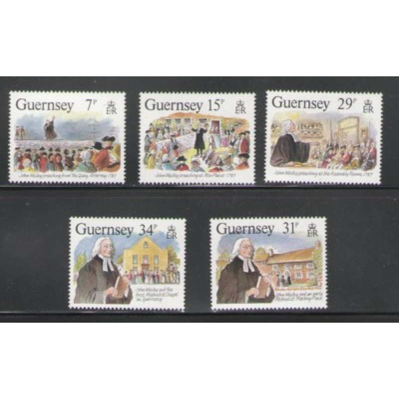 Guernsey Sc 362-366 1987 John Wesley Visit stamp set mint NH