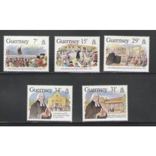 Guernsey Sc  362-66 1987 John Wesley Visit stamp set mint NH