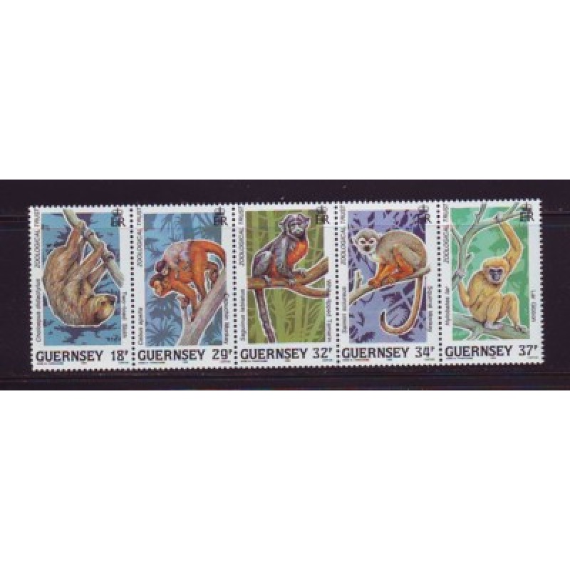 Guernsey Sc  420a 1989  Rainforest Animals stamp strip  mint NH