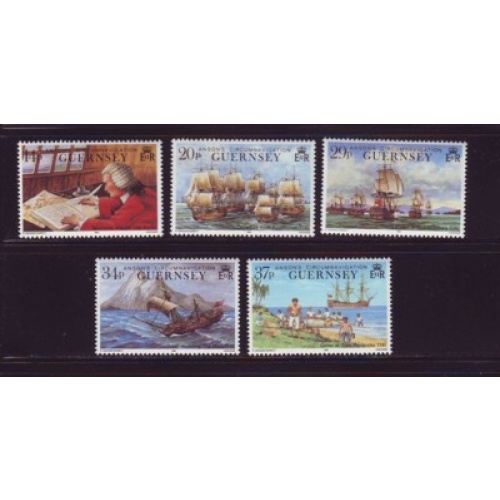 Guernsey Sc 436-40 1990 Anson's Circumnavigation stamp set  mint NH