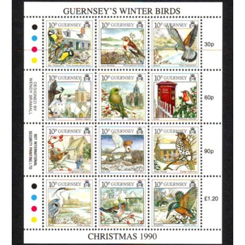 Guernsey Sc 445 1990 Christmas Birds stamp miniature pane  mint NH