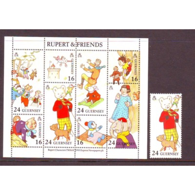 Guernsey Sc 509-10 1993 Rupert & Friends single  stamp &  sheet  mint NH
