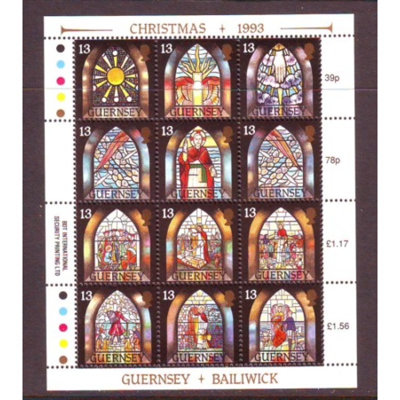 Guernsey Sc 525 1993 Christmas Stained Glass Windows stamp miniature pane  mint NH