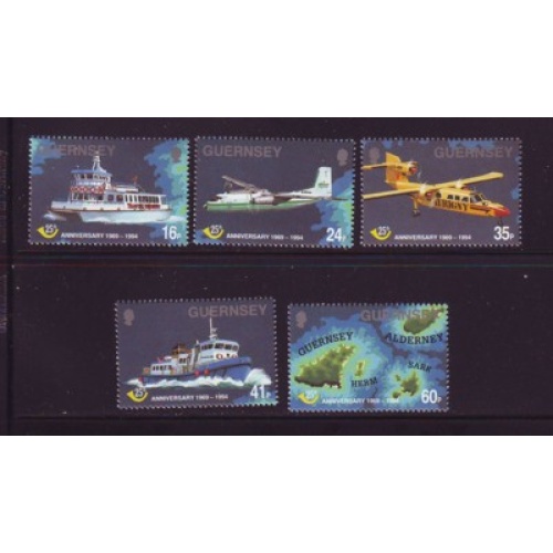 Guernsey Sc 536-40 1994 25th Anniversary Postal Indpendence stamp set  mint NH