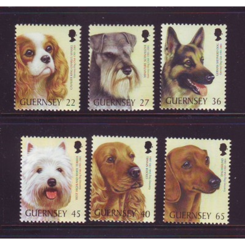Guernsey Sc 736-41 2001 Dog Club Anniversary stamp set mint NH