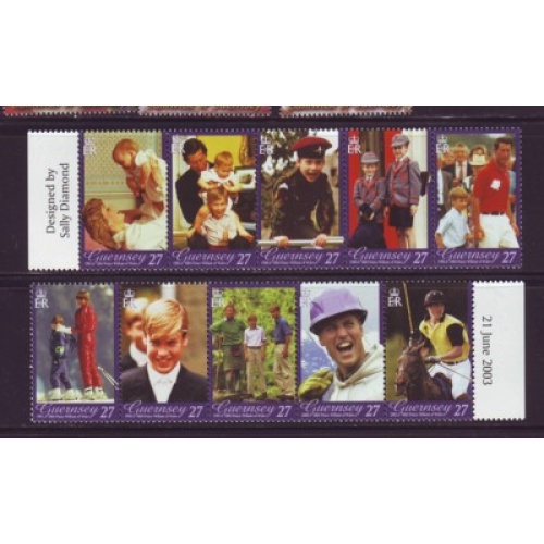 Guernsey Sc 808 2003 21st Birthday Prince William stamp strip mint NH
