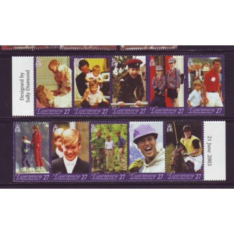 Guernsey Sc 808 2003 21st Birthday Prince William stamp strip mint NH