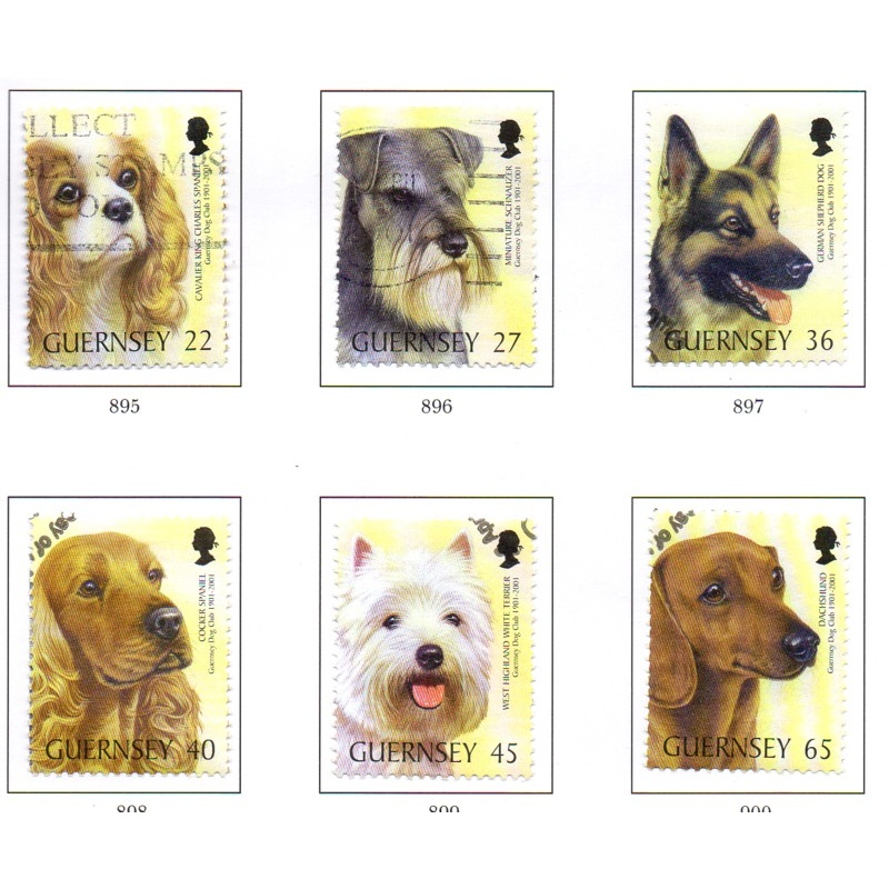 Guernsey Sc 736-41 2001 Dog Club Anniversary stamp set used