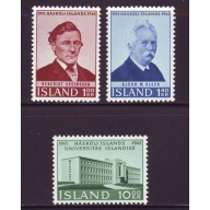 Iceland Sc 342-4 1961 anniversaries stamp set mint NH