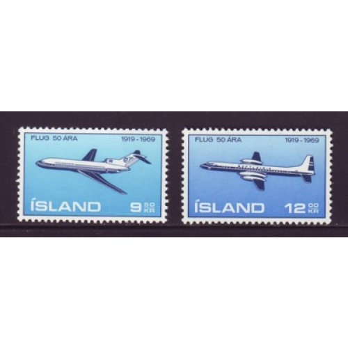 Iceland Sc 410-411 1969 50th Anniversary Icelandic Aviation stamp set mint NH