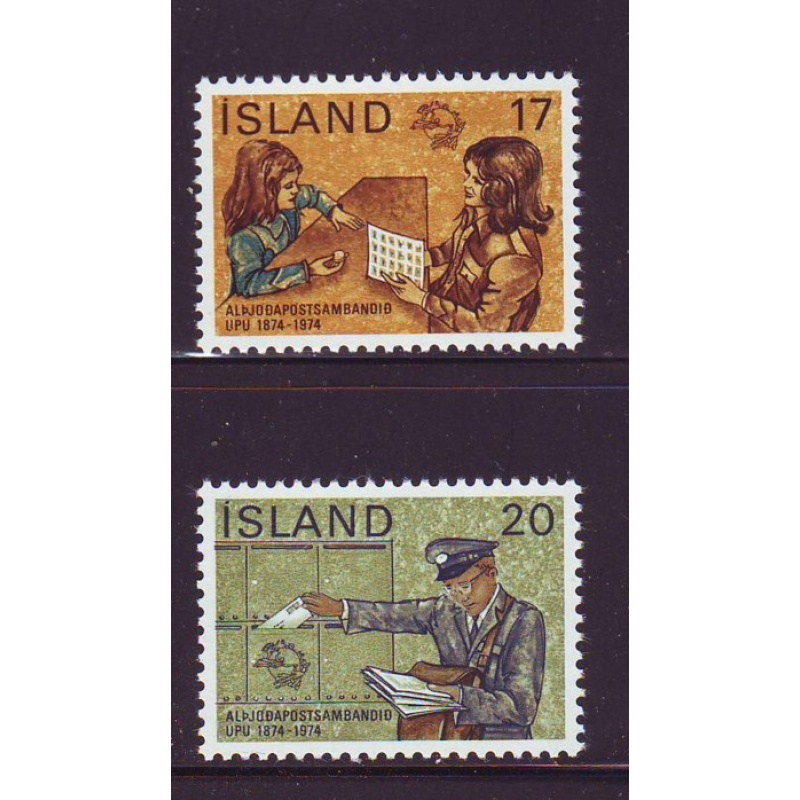 Iceland Sc 474-475 1974 100th Anniversary UPU  stamp set mint NH